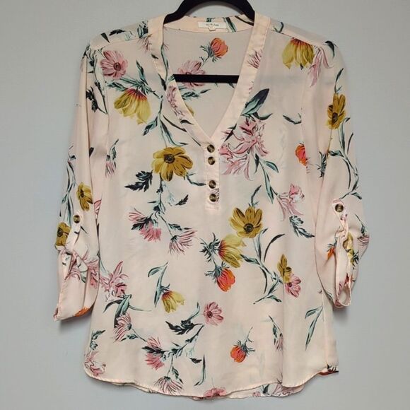 Maurices Pink Floral V Neck Blouse - Picture 1 of 6